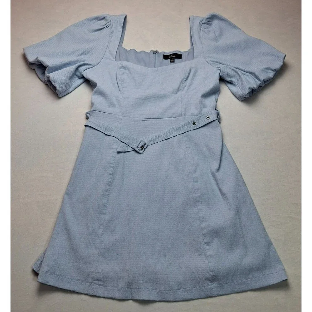 Lulus Women’s Blue Floral Cottagecore Puff Sleeve Mini Dress Square Neck Size M